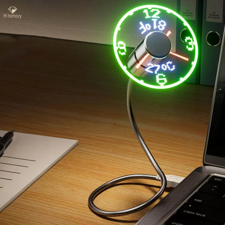 LED USB Clock Fan Office Gadgets Temperature Display for Desktops Laptops