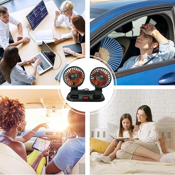 360° Rotatable Dual Heads fan for Cars